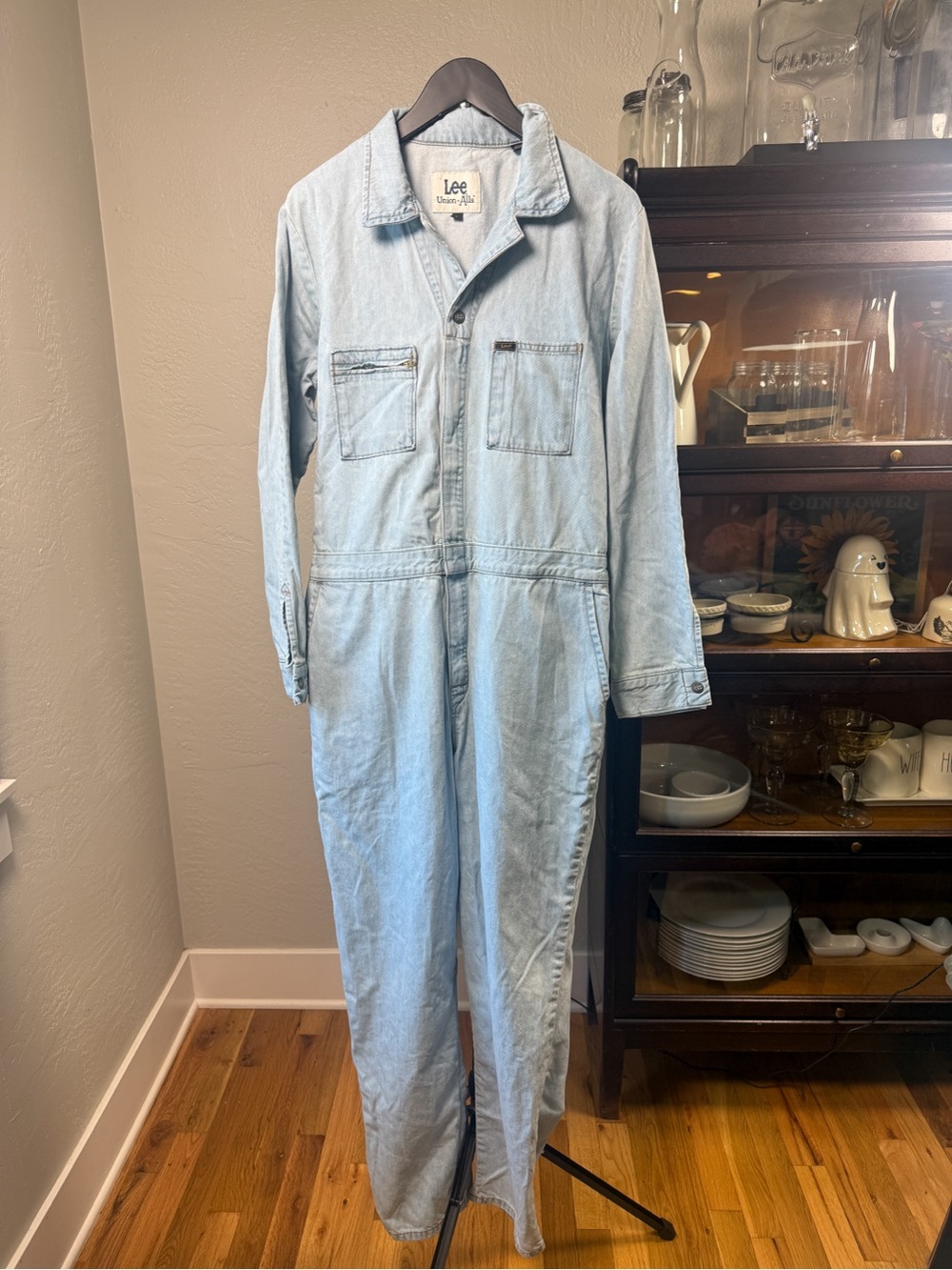 Lee Union-Alls Light Wash Denim Coveralls Jumpsuit Utility Size L